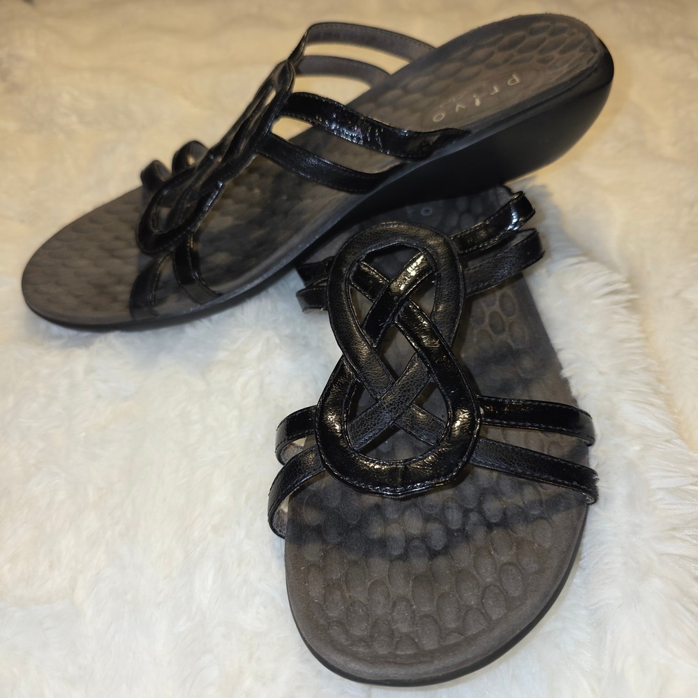 Privo by Clarks Slide Sandals Womens 9 Black Excellent Strappy Wedge Infinity